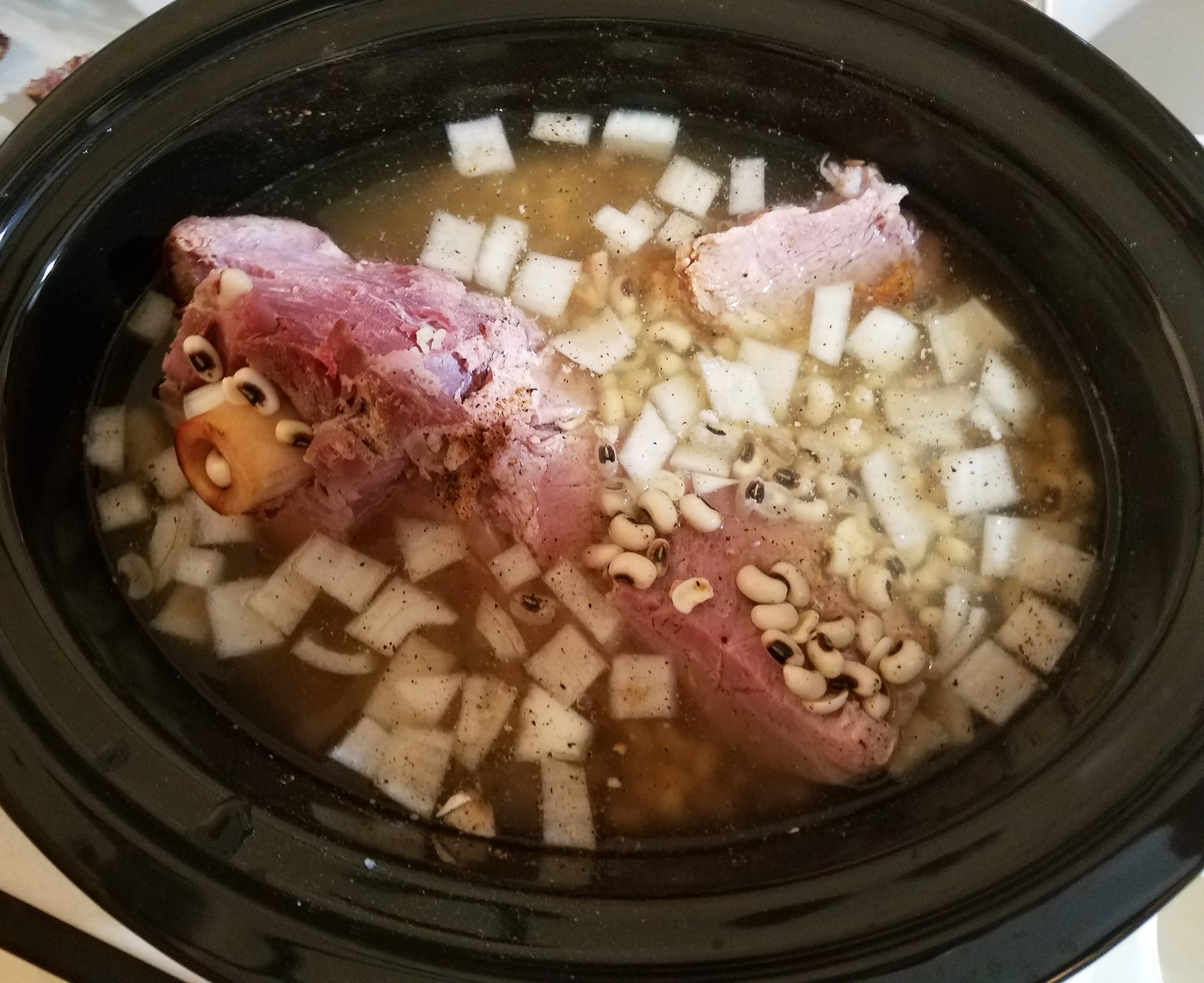 Ham bone and been soup in the crock